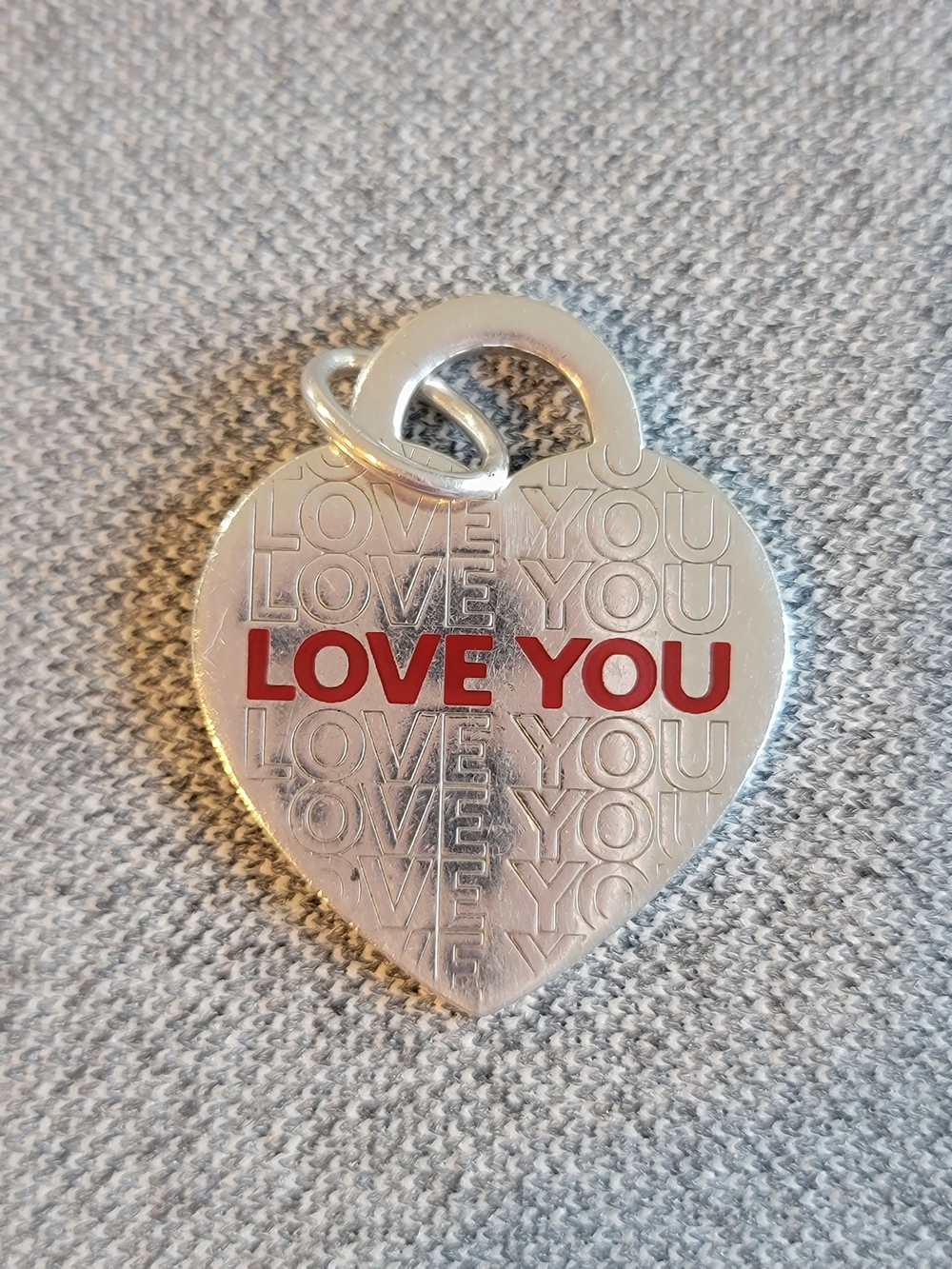 Tiffany & Co. Love You Heart Pendant Charm in Silver with Red Accent